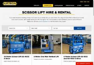Scissor Lift Hire,  Scissor Lifts Rental Melbourne,  Australia - Liftech - Scissor Lift- If you are looking for scissor lift hire in Melbourne,  Victoria,  for industrial and commercial workplaces,  Liftech have a range of scissor lifts for rent to choose from.