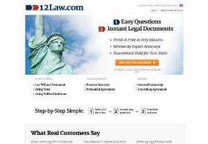 1-2-Law | Law for All | 12Law - Easy Questions,  Instant Documents! Create state-specific legal documents,  simple and secure. Easy-to-use system,  step-by-step instructions,  finished in minutes. Handle common legal matters with 1-2-Law!