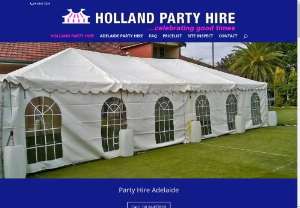 Holland Marquee & Party Hire Adelaide - Holland Party Hire has emerged as the leading provider of party supplies in Adelaide exclusively designed for gala events,  hospitality,  weddings,  engagements and birthdays. Our range includes marquee,  table,  chair,  lighting and disposables required to organize a party. You can hire them for site inspection too. Address: 9 Aberdeen Crescent Findon SA 5023,  Phone: (08) 8445 7829