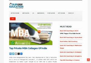 Top Private MBA Colleges of India - Rankwise list of Top Private MBA Colleges of India with fees structure, admission, number of seats and contact details for admission in management courses.
