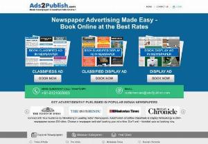 Book Newspaper Classified Ads Online - Ads2Publish - Book newspaper classified Ads online in leading newspapers of India. Its Easy,  Secure and Instant Booking of classified Ads through Ads2publish