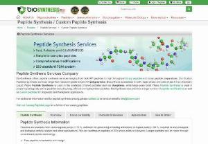 Peptide synthesis,  custom peptide synthesis,  peptide services,  peptide company - Bio-Synthesis is a provider of Custom Peptide Synthesis for the life science research community since 1984. We offer a complete range of peptide synthesis services ranging from bulk API peptides to high throughput library peptides and array peptide preparation.
