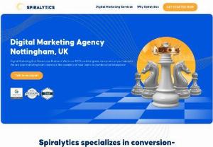 Spiralytics - Spiralytics is a rapidly growing digital marketing company with a satellite office in Nottingham,  UK. We specialize in Digital Marketing for medium to large companies in the United Kingdom. Our unique approach involves expert analysis of the right metrics and strategic execution of campaigns across essential online marketing disciplines Inbound Marketing,  Content Marketing,  SEO,  PPC / Online Advertising,  Social Media,  Web and Graphic Design,  Brand Strategy and Website Development. Our e