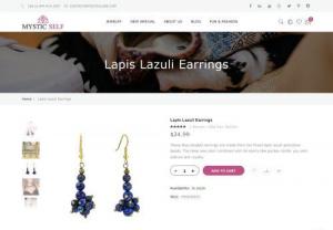 Buy Women's Lapis Lazuli Gemstone Earrings | Mystic Self LLC - Blue Lapis Lazuli gemstone remains the symbol of royalty and honor,  gods and power,  spirit and vision,  symbol and truth. Mystic Self offers unique handmade Royal Blue Lapis Lazuli Dangle Earrings which is 100% natural approximately 2cm long 