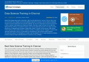 Data science training in chennai - We offer Best Data Science Courses in Chennai with 100% Placement Assistance. We rated as the No 1 Training Institute for Data Science/Analytics Courses with Python,  R,  SAS,  and Excel. From this Data Science Training,  you will get real time exposure in statistics,  Machine Learning,  Deep Learning,  Tensorflow,  Artificial intelligence and machine learning algorithm Concepts.