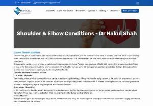 Shoulder & Elbow Condition | Best Orthopedist Surgeon | Dr Nakul Shah - Common Shoulder Conditions The shoulder joint is a very mobile joint made up of the scapula or shoulder blade,  and the humerus or arm bone. It contains joint fluid,  which is contained by a joint capsule and is surrounded by a cuff of tendons known as the rotator cuff that envelopes the joint and is responsible for powering various shoulder movements.
