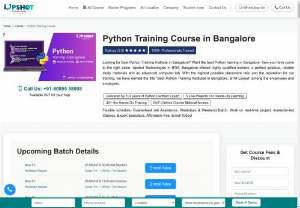 Python Training in BTM Banglore - If you wish to enrol at the best Python training institute in Bangalore then you have come to the right place, Upshot Technologies in BTM, Bangalore. Because we are providing the best Python training in Bangalore with highly qualified trainers, perfect syllabus, reliable study materials and advanced computer lab. With highest possible placement ratio and the reputation for our training, we have earned the title 