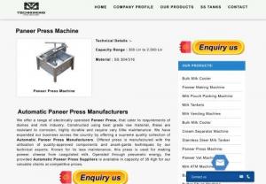 Paneer Press Machine - We are leading company of Pneumatic Paneer Press Manufacturers and Automatic Paneer Press Machine in Delhi,  India with top quality steel raw materials Call us on 9899016380.