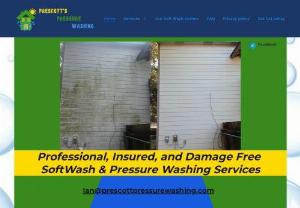 Prescott's Pressure Washing - Professional,  reliable,  and local! We are your go to when you need the best exterior cleaning services. We specialize in mold,  algae,  and dirt removal from any exterior surface including driveways,  walkways,  porches,  patios,  vinyl,  Hardiplank,  brick,  and siding of any other type. We also provide Deck and fence cleaning,  as well as outdoor furniture washing! We are a pressure washing service,  but pressure is not our only solution to your problem. We take pride in our soft wash style 
