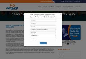 Best Oracle Apps Financial Functional Training in Bangalore - Elegant IT Services provides Best Oracle Apps Financial Functional Training in Bangalore with expert real-time trainers who are working Professionals  with min 8 + years of experience in Oracle Apps Financial Functional Industry, we also provide 100% Placement Assistance with Live Projects on Oracle Apps Financial Functional.