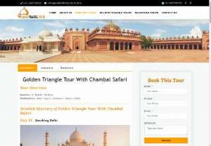  golden triangle tour with chambal safari - Book package for Golden Triangle Tour with Chambal safari. Explorer Chambal sanctuary and river lodge beauty with Delhi Agra Jaipur historical places visit. We offer 3+ star hotel accommodation and safe car rental services with this package.