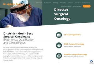 Surgical Oncologist in Noida - Dr. Ashish Goel has over 20 years of experience in oncology and oncosurgery. He is the best cancer treatment oncologist in Delhi NCR. He has a keen interest in Thoracic Oncology, Breast Oncology, and Head Neck Oncosurgery. He is equally trained in treating Gastrointestinal, Genitourinary and Gynaecological cancers.