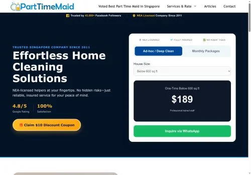 Screenshot of 🇸🇬 Part-Time Maid Singapore | NEA Licensed Agency Since 2011