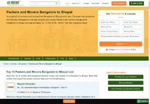 Packers and Movers Bangalore to Bhopal, Bangalore to Bhopal Shifting Service - Find & compare Packers and Movers Bangalore to Bhopal service with charges and rates. Get free quotes for Bangalore to Bhopal shifting service. Get free quotes.
