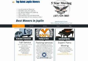 5 star moving - 5 Star Moving is a family owned and operated full service moving company.
Best Moves Lowest Rates Residential & Commercial 
 Packing & Crating Local & Long Distance Storage
 Free Estimates &  Senior Discounts 
No Job to Large or small
Licensed and insured 
     USDOT 3057701