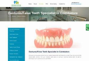 Denture care Treatment in Coimbatore - A denture is an instrument that replaces teeth. You remove it to clean it and it might replace all the teeth (full denture) or some of them (halfway denture). There are two kinds of dentures: full and halfway. Crown Dental Care will aid you to pick the kind of denture that is best for you dependent on whether a few or the majority of your teeth are should have been supplanted and the cost included

In full dentures, a substance hued acrylic base fits over your gums. The base of the upper dentu