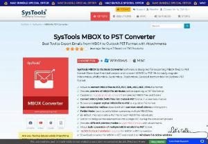 SysTools MBOX to PST Converter - SysTools MBOX to PST Converter supports the conversion of multiple MBOX email clients data into UNICODE PST files.
1. Perform both batch and selective conversion
2. Preview the emails of all the added MBOX files
3. Convert MBOX to PST of 20+ email applications
4. Preserves folder structure & metadata properties
5. Provides option to split PST file
6. Runs on Windows 10, 8.1, 8, 7 & lower versions
7. Generates Unicode PST that can be easily imported into MS Outlook 2019, 2016, 2013, 2007, 