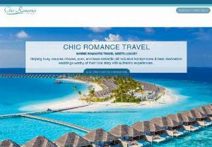 Chic Romance Travel - Chic Romance Travel focuses on that sweet spot where luxury travel meets authentic travel, and we are able to create experiences specifically curated for you and your travel needs. 

We offer customized vacation planning for Honeymoon, Destination Weddings, Vow renewals, Celebration travel, Adventure & Discovery Travel, European & Family Travel, All Inclusive, Group Travel and more!  Giving you more time to enjoy each other & less stress!