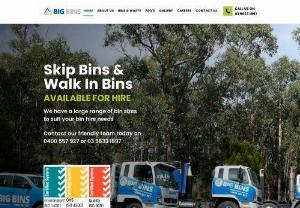 Big Bins - Big Bins offers a large variety of Skip Bins and Walk In Bins for hire. Our Sizes range from 2m3 to 18m3. Ideal for Industrial, Domestic and Commercial Waste. Servicing Baw Baw and Cardinia Shire. For all enquiries call Andrew Ph. 0400 557 927.