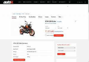 KTM 200 Duke Price in India - Find out latest KTM 200 Duke bike price in India, Check out price, reviews, images, features and showroom for KTM 200 Duke bike at autoX.