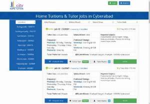 Home Tuition Jobs in Cyberabad Zone, Hyderabad - Find verified Home Tuition Jobs in Cyberabad Zone, Hyderabad. Part time Teaching jobs in Cyberabad Zone nearby locations get Home Tutor Jobs in Cyberabad Zone, Hyderabad