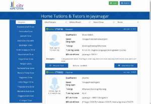 Home Tutors in Jayanagar Zone, Bangalore - City Tuition provides qualified Male/Female Home Tutors in Jayanagar Zone,Bangalore.Find Best Tutors near by location for Home Tuitions in Jayanagar, Bangalore