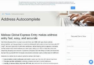 Address Autocomplete Service - Melissa\'s address autocomplete service suggests a verified street address to the user in real-time for faster entry and address accuracy.