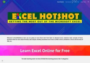 Excel Hotshot | Your best guide to learn Microsoft Excel - This site is all about Microsoft Excel , 
Excel VBA & Macros, Excel Functions, Excel Formula, Excel Charts, Excel Formatting, Excel Tools, Excel Animations, etc.