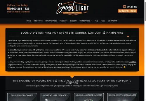 Screenshot of Sound System Hire | LED Screens for Events | Speaker Hire London