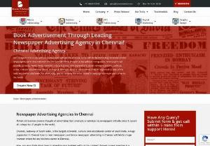 Newspaper Advertising Agencies Chennai | Book Newspaper Ads Chennai - Find ✓Newspaper Advertising Agencies, ✓Advertising Agencies in Chennai . Book your Classified or Display advertisement through Advertising Agency in Chennai.