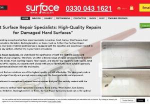 surface repair specialists - surface repair specialists are a surface repair company based in Banstead, surrey but, we cover Sussex, surrey, Kent and London. we can carry out worktops repairs, marble repairs, laminate repairs, wood flooring repairs, brick repairs, brick tinting, cracked tile repairs, chipped bath repairs, cracked shower tray repairs, upvc window and door spraying, upvc repairs, remove scratches from glass, remove scratches from stainless steel, bath resurfacing, wood furniture repairs and many more. we...