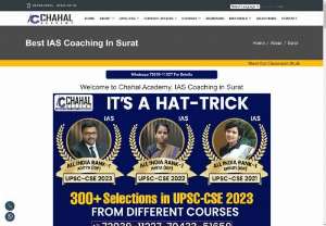 Best IAS Coaching in Surat - Chahal Academy is India\'s one of the premier and fastest-growing coaching institute for Civil Services Examination or IAS Exam Preparation. We provide online as well as offline UPSC courses  with Top Faculty of India and also a presence in 20+ Cities with our offline classroom programs. We emerge as Top brand for Best IAS Coaching across India. 
Chahal Academy provides the most reliable, complete IAS coaching in Surat for all stages (PRE+MAINS+INTERVIEW) at a Very affordable price with Top...