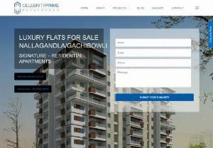 3BHK Flats /Apartments For Sale in Gachibowli/Nallagandla - Buy 3 BHK residential flats and apartments for sale at best price in Gachibowli. Buy 3 BHK residential apartments/flats for sale in Gachibowli Hyderabad. Ready to move in Celebrityprime Signature.