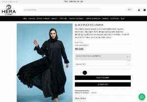 Black Pleated Abaya - Get this elegant blacked pleated Abaya which can be worn as open abaya or close abaya, Concealed button-up front closure. This modest abaya comes with beautiful hijab matching the Abaya