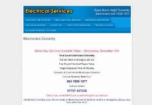 Electricians in Coventry - 247 Electrical services are in the Coventry area, We are ready to attend any kind of electrical routine or emergency job you may have within the hour*.

We have highly experienced electricians in Coventry that can be at your property within one hour, All our engineers are fully equipped to attend to the majority of electrical issues on their first initial visit.
