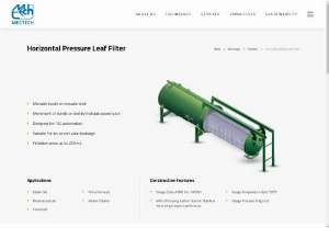 Pressure Leaf Filter Suppliers in India | Horizontal Pressure Leaf Filter - Mectech is one of the best Horizontal Pressure Leaf Filter manufacturers & suppliers in India. The Horizontal Leaf Filter has big filtration surface, single O-ring sealing, heating jacket, etc.