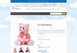 Pink Teddy with Roses - PINK TEDDY WITH ROSES: Children love flowers and teddy, then why not give your child a combo which contains both teddy and flowers? Grab this charming teddy bear combo which comes with a flower in hand in the shade Blush Pink.