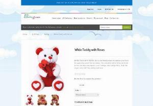 White Teddy with Roses - WHITE TEDDY WITH ROSES: Were you finding ways to express your love for your dear ones? Do not worry. This adorable white teddy with red roses can help you express your feelings most delightfully. Grab this super cute stuff toy and spread love.