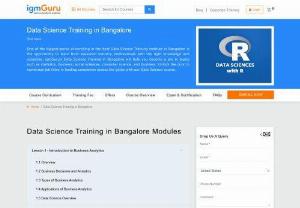 Data Science Training in Bangalore - IgmGuru offers one of the Best Data Science Training in Bangalore. Data Science Course in Bangalore has been designed after consulting some of the best professionals in the industry. The reason we have done this is because we wanted to embed the topics and techniques which are practiced in the industry, conduct them with the help of pedagogy which is followed across universities - kind of practical data science with R implementation. In doing so, we prepare our learners to learn data science...