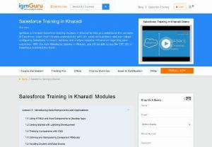 Salesforce Training in Kharadi - IgmGuru offers one of the best Salesforce Training in Kharadi. Salesforce Course in Kharadi is designed as per the latest Salesforce certification exam. This Course helps you apply the most basic and advanced skills in leveraging the data modeling and Salesforce platform to enhance the development of crucial business logic and the application's UI.