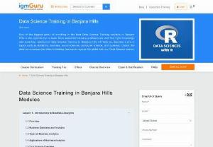 Data Science Training in Banjara Hills - IgmGuru offers one of the Best Data Science Training in Banjara Hills. Data Science Course in Banjara Hills has been designed after consulting some of the best professionals in the industry. The reason we have done this is because we wanted to embed the topics and techniques which are practiced in the industry, conduct them with the help of pedagogy which is followed across universities - kind of practical data science with R implementation. In doing so, we prepare our learners to learn data...
