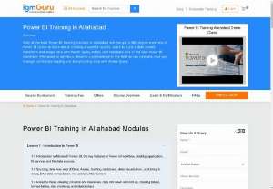 Power BI Training in Allahabad - IgmGuru Offers one of the best Power BI Training in Allahabad. Power BI Course in Allahabad is designed to assist users in dynamic learning about Power BI, Microsoft's latest business intelligence tool used for Analytics and data visualization