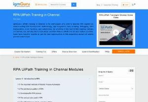RPA UiPath Training in Chennai - IgmGuru offers one of the Best UiPath Training in Chennai. RPA UiPath Course in Chennai has been designed to assist users in dynamic learning of Robotic Process Automation, to gain a working knowledge of RPA and independently design