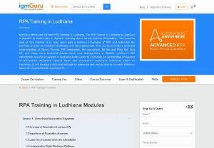RPA Training in KochiRPA Training in Ludhiana - IgmGuru offers one the best RPA Training in Ludhiana. The RPA Course in Ludhiana by IgmGuru is planned to assist users in dynamic learning about Robotic Process Automation.