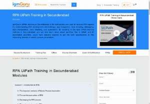 RPA UiPath Training in Secunderabad - IgmGuru offers one of the Best UiPath Training in Secunderabad. RPA UiPath Course in Secunderabad has been designed to assist users in dynamic learning of Robotic Process Automation, to gain a working knowledge of RPA and independently design and develop RPA solutions to increase the efficiency of the organization. This course provides a proficient understanding of screen scraping with UiPath, UiPath coding & debugging, Workflow & Citrix manipulation, user interface automation, and creating .