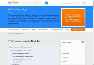 RPA Training in Agra - IgmGuru offers one the best RPA Training in Agra. The RPA Course in Agra by IgmGuru is planned to assist users in dynamic learning about Robotic Process Automation.