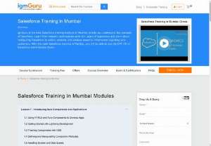 Salesforce Training in Mumbai - IgmGuru offers one of the best Salesforce Training in Mumbai. Salesforce Course in Mumbai is designed as per the latest Salesforce certification exam. This Course helps you apply the most basic and advanced skills in leveraging the data modeling and Salesforce platform to enhance the development of crucial business logic and the application's UI