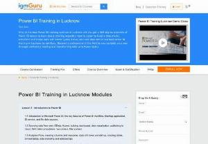 Power BI Training in Lucknow - IgmGuru Offers one of the best Power BI Training in Lucknow. Power BI Course in Lucknow is designed to assist users in dynamic learning about Power BI, Microsoft's latest business intelligence tool used for Analytics and data visualization