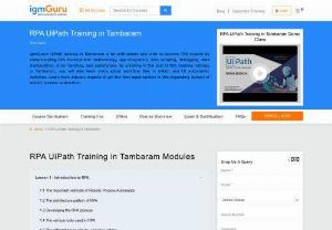 RPA UiPath Training in Tambaram - IgmGuru offers one of the best DevOps training in Andheri. Devops IgmGuru offers one of the Best UiPath Training in Tambaram. RPA UiPath Course in Tambaram has been designed to assist users in dynamic learning of Robotic Process Automation, to gain a working knowledge of RPA and independently design and develop RPA solutions to increase the efficiency of the organization. This course provides a proficient understanding of screen scraping with UiPath, UiPath coding & debugging, Workflow & Citrix