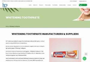 Whitening Toothpaste Manufacturers - Whitening Toothpaste Manufacturer and Supplier Whitening Toothpaste Third Party Contract Manufacturing offered by HCP Wellness LLP, Ahmedabad, India Toothpaste Exporter from Mumbai and Delhi